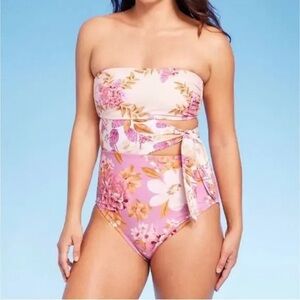 Kona Sol Pink and White Floral One Piece Swimsuit